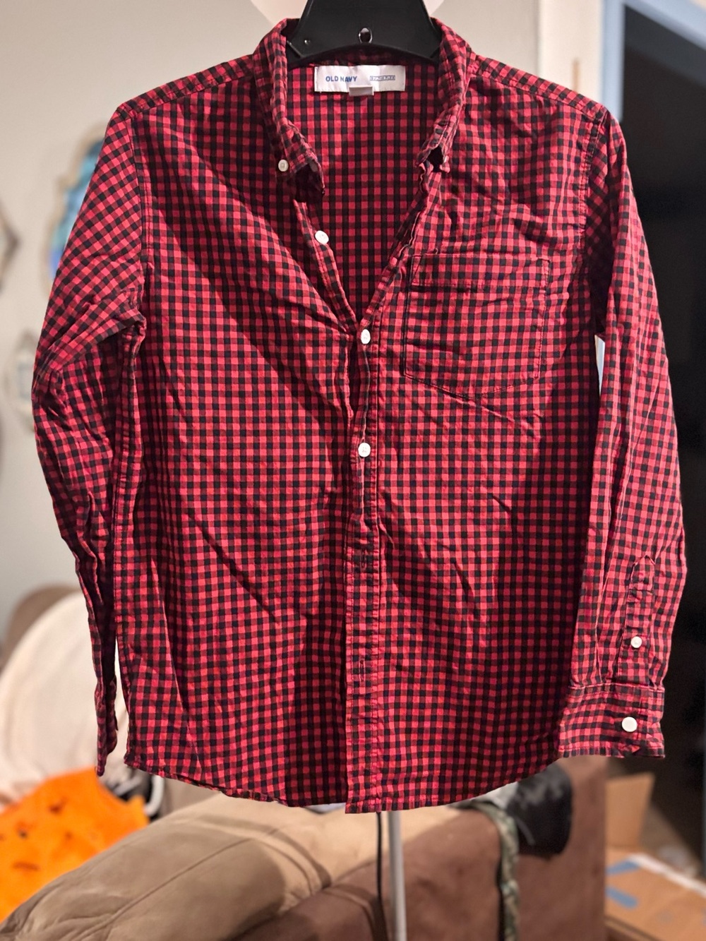 Old Navy Red and Black Gingham Button-Down Shirt